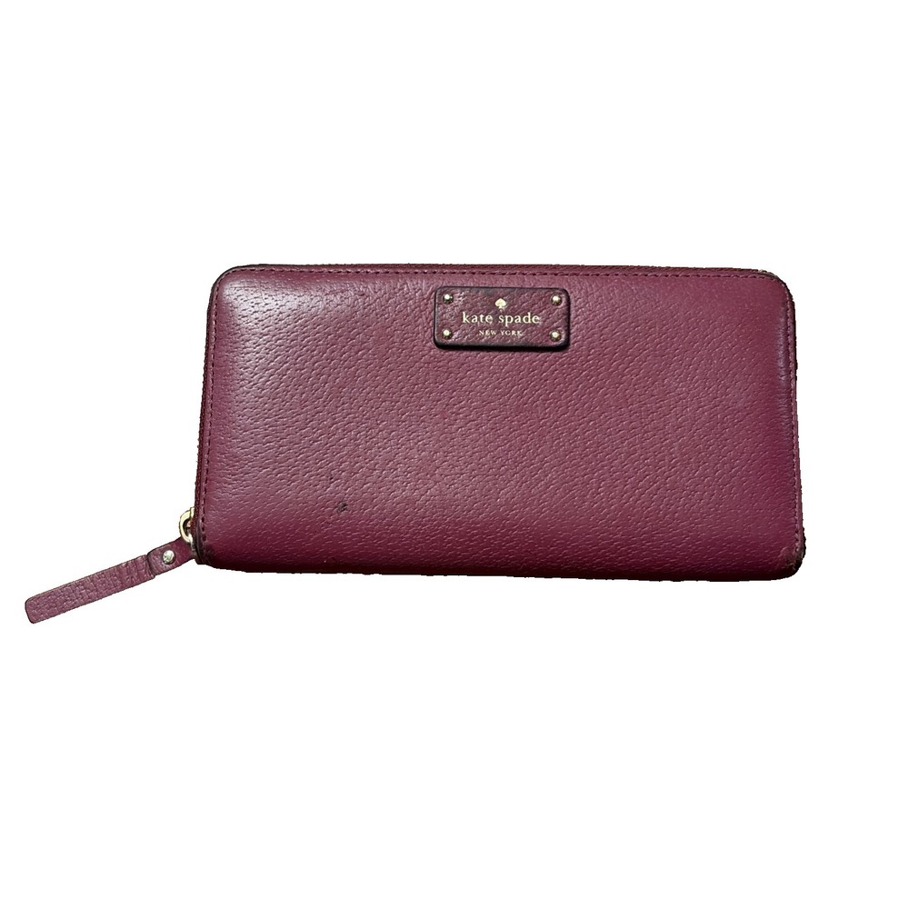 Kate Spade‎ Grove Street Burgandy Large Chamber Zip Around Wallet Pebbled